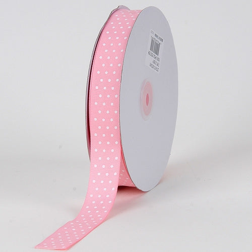 Grosgrain Ribbon Swiss Dot Light Pink With White Dots ( W: 3/8 inch | L: 50 Yards )