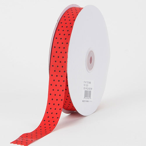 Grosgrain Ribbon Swiss Dot Red with Black Dots ( W: 3/8 inch | L: 50 Yards )