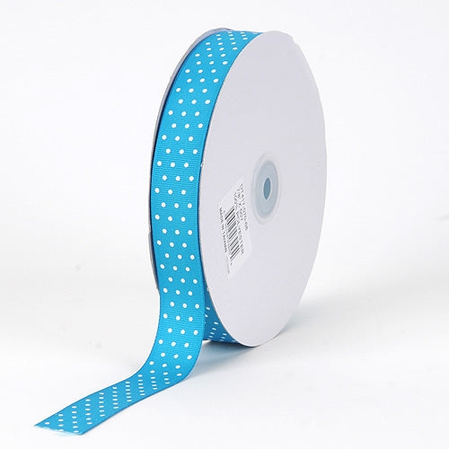 Grosgrain Ribbon Swiss Dot Turquoise with White Dots ( W: 3/8 inch | L: 50 Yards )