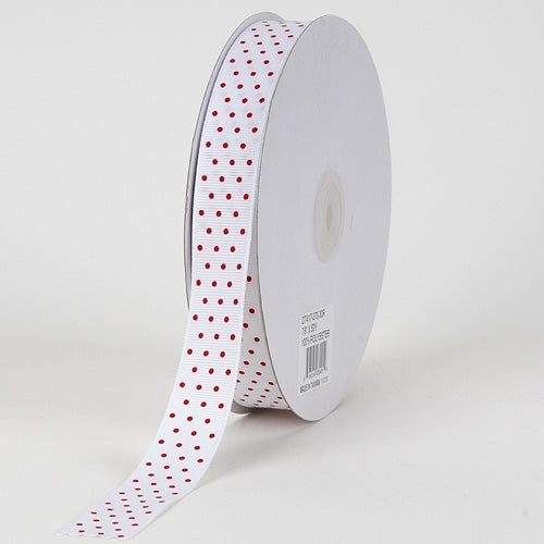Grosgrain Ribbon Swiss Dot White with Red Dots ( 5/8 inch | 50 Yards )