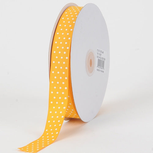 Grosgrain Ribbon Swiss Dot Light Gold with White Dots ( 5/8 inch | 50 Yards )