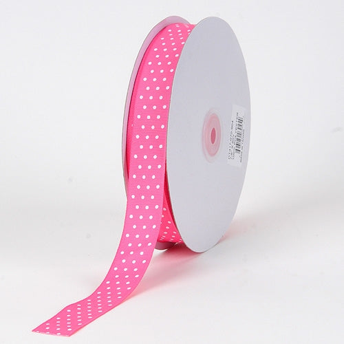 Grosgrain Ribbon Swiss Dot Hot Pink with White Dots ( 5/8 inch | 50 Yards )