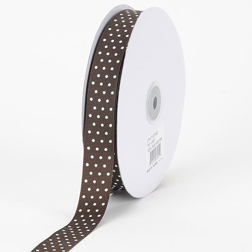Grosgrain Ribbon Swiss Dot Chocolate Brown with White Dots ( 5/8 inch | 50 Yards )