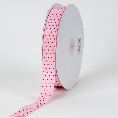 Grosgrain Ribbon Swiss Dot Chocolate with Pink Dots ( 5/8 inch | 50 Yards )