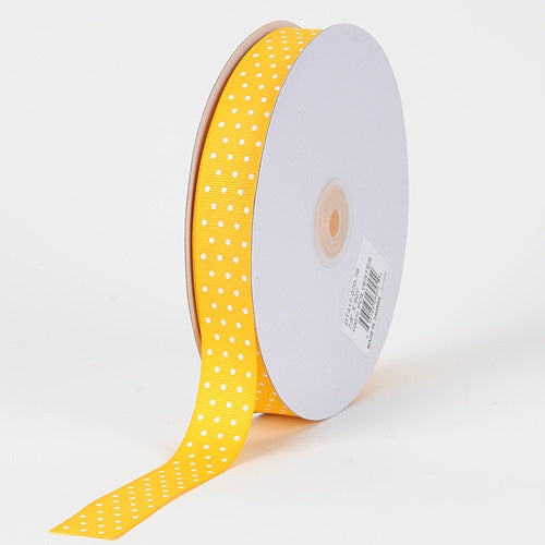 Grosgrain Ribbon Swiss Dot Yellow with White Dots ( 7/8 inch | 50 Yards )