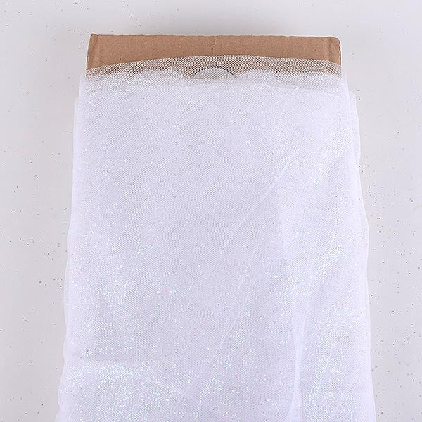 54 Inch White Glitter Tulle Fabric Bolt