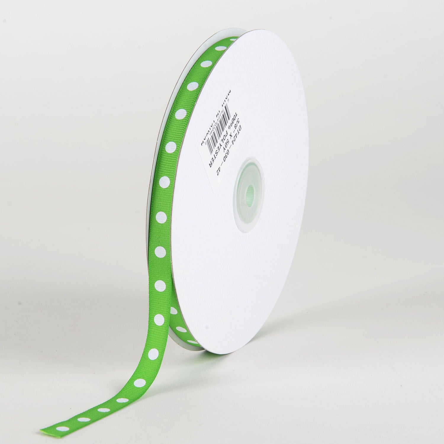 Grosgrain Ribbon Polka Dot Apple Green with White Dots ( W: 3/8 inch | L: 50 Yards )