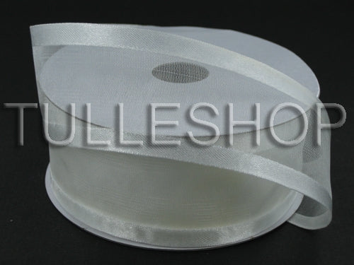 1-1/2 Inch White Organza Ribbon Two Satin Edges