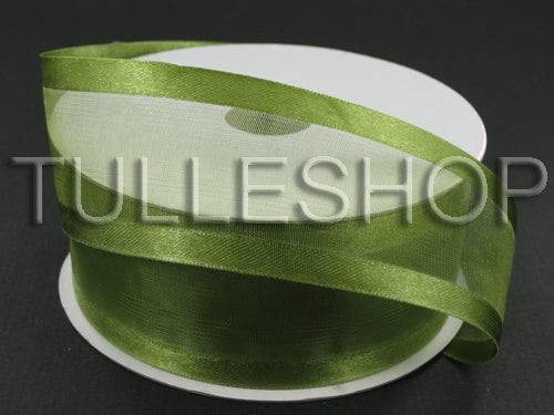 1-1/2 Inch Spring Moss Organza Ribbon Two Satin Edges