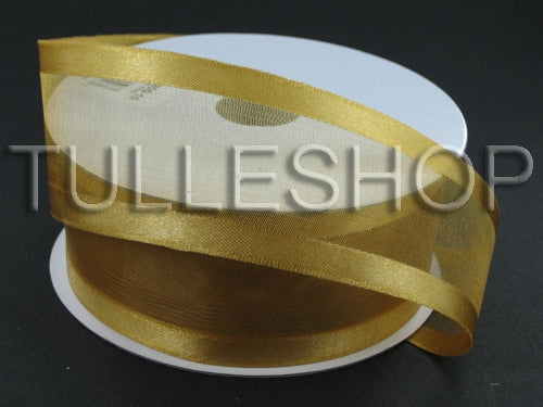 1-1/2 Inch Old Gold Organza Ribbon Two Satin Edges