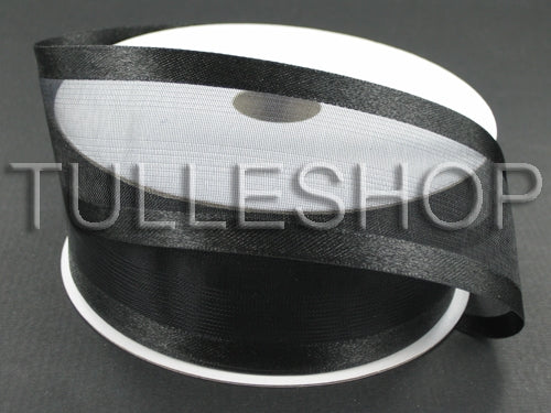 1-1/2 Inch Black Organza Ribbon Two Satin Edges