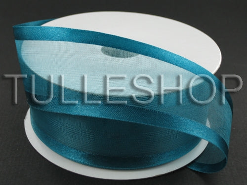 1-1/2 Inch Teal Organza Ribbon Two Satin Edges