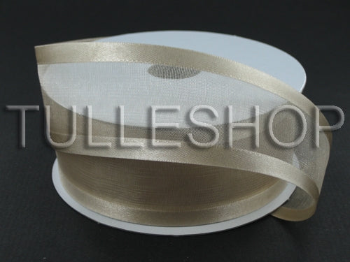 1-1/2 Inch Tan Organza Ribbon Two Satin Edges