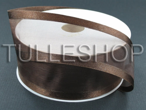 1-1/2 Inch Brown Organza Ribbon Two Satin Edges