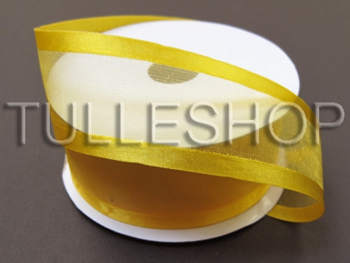 1-1/2 Inch Light Gold Organza Ribbon Two Satin Edges