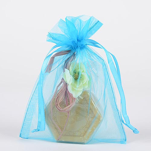Aqua Blue  - Organza Bags - ( 4 x 5 Inch - 10 Bags )