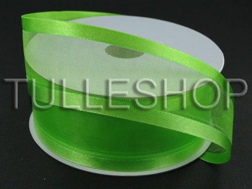 7/8 Inch Lime Green Organza Ribbon Two Satin Edges