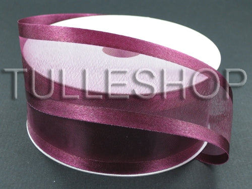 7/8 Inch Burgundy Organza Ribbon Two Satin Edges