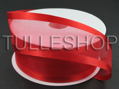 7/8 Inch Red Organza Ribbon Two Satin Edges