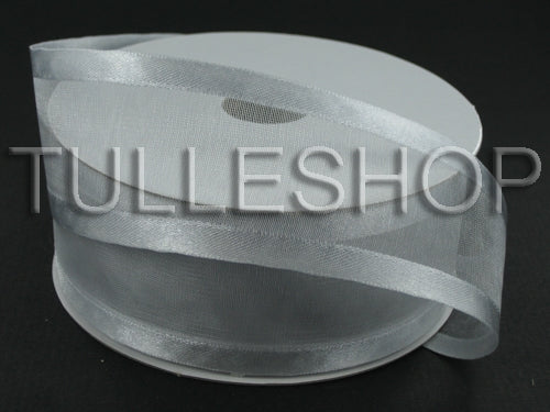7/8 Inch Silver Organza Ribbon Two Satin Edges