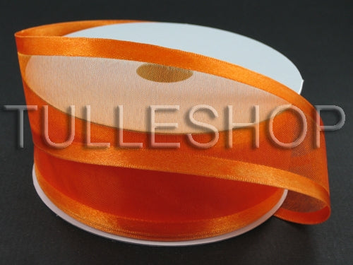 7/8 Inch Orange Organza Ribbon Two Satin Edges