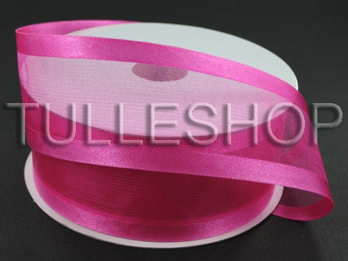 7/8 Inch Fuchsia Organza Ribbon Two Satin Edges