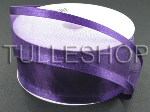 7/8 Inch Eggplant Organza Ribbon Two Satin Edges