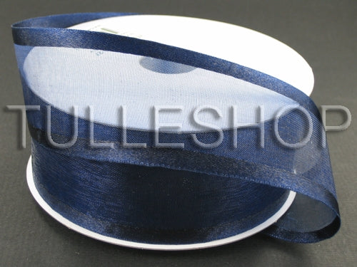 5/8 Inch Navy Blue Organza Ribbon Two Satin Edges