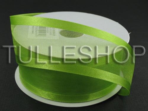 3/8 Inch Kiwi Green Organza Ribbon Two Satin Edges