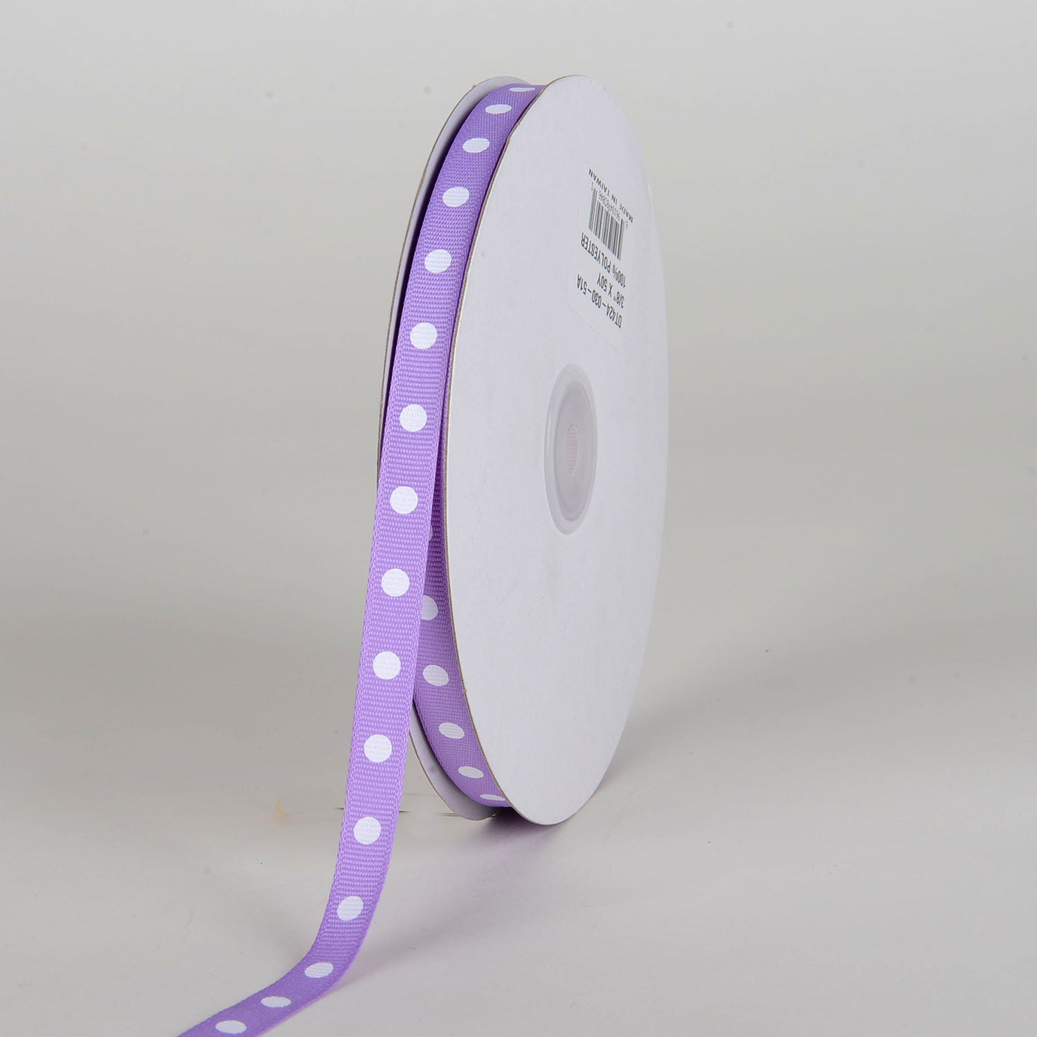 Grosgrain Ribbon Polka Dot Lavender with White Dots ( W: 3/8 inch | L: 50 Yards )