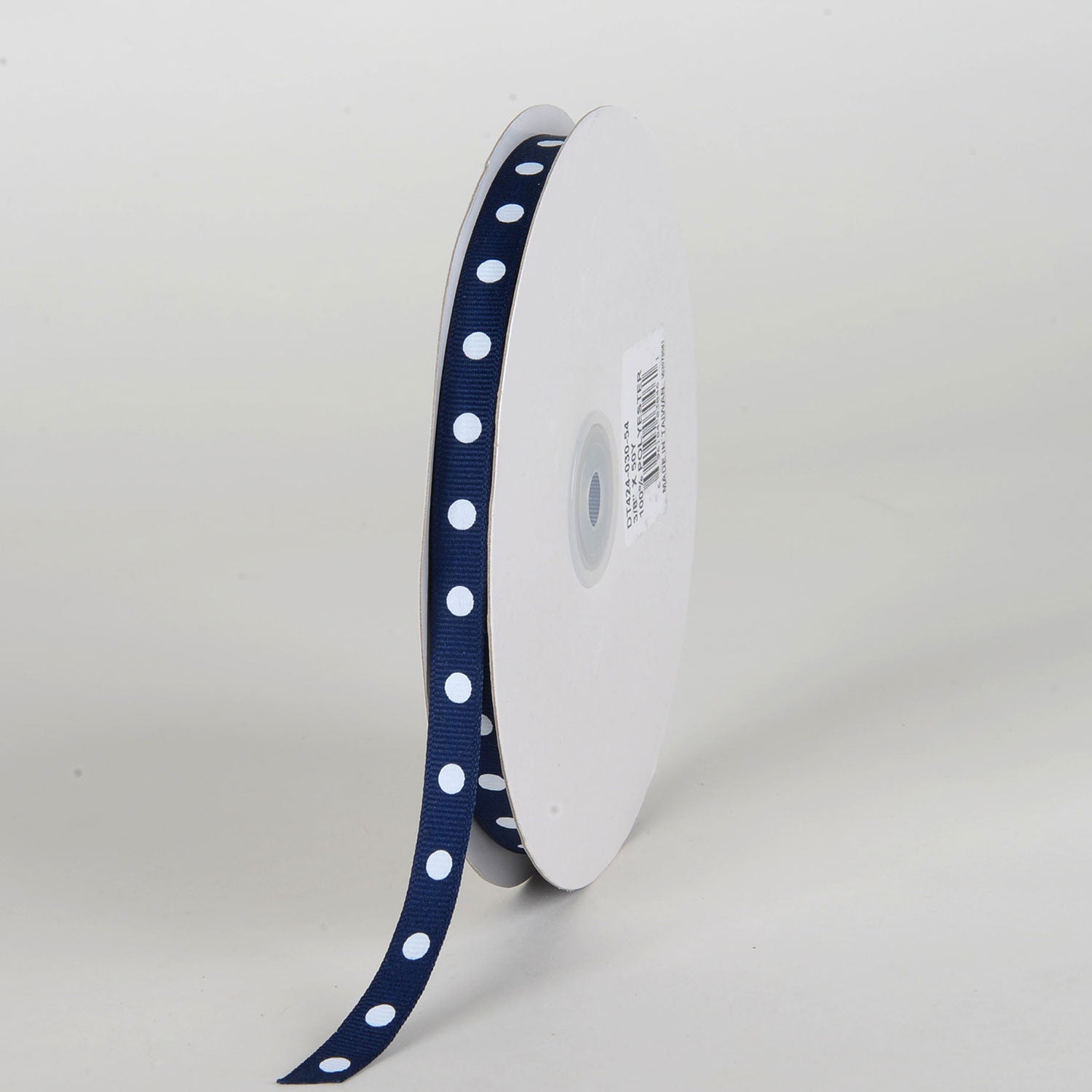 Grosgrain Ribbon Polka Dot Navy with White Dots ( W: 3/8 inch | L: 50 Yards )