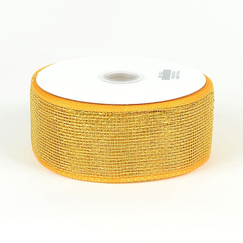 Lt.Gold Floral Mesh Ribbon - 2.5 Inch x 25 Yards