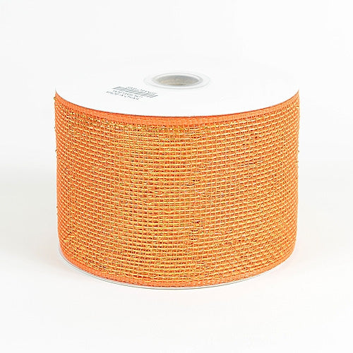 Orange - Metallic Deco Mesh Ribbons - ( 4 inch x 25 yards )