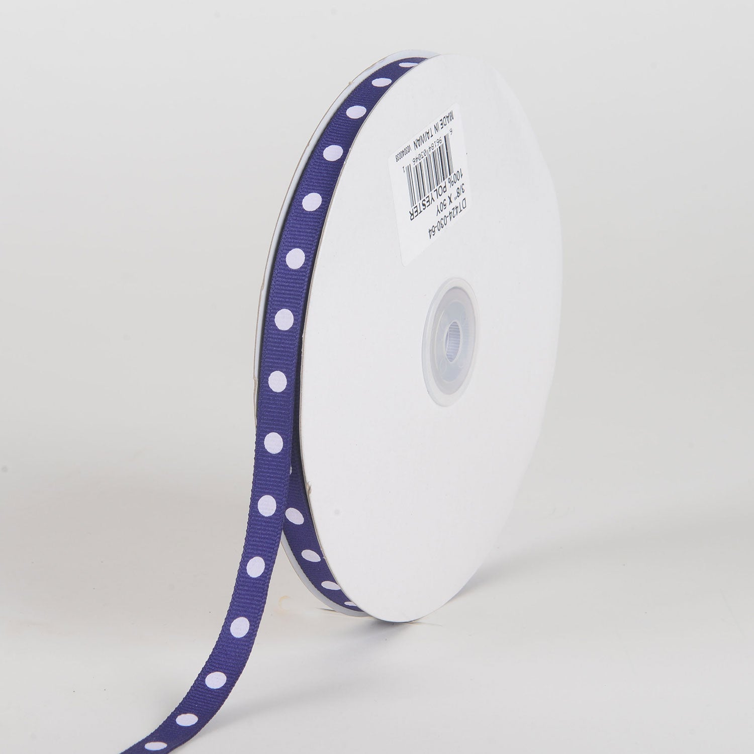 Grosgrain Ribbon Polka Dot Purple with White Dots ( W: 3/8 inch | L: 50 Yards )