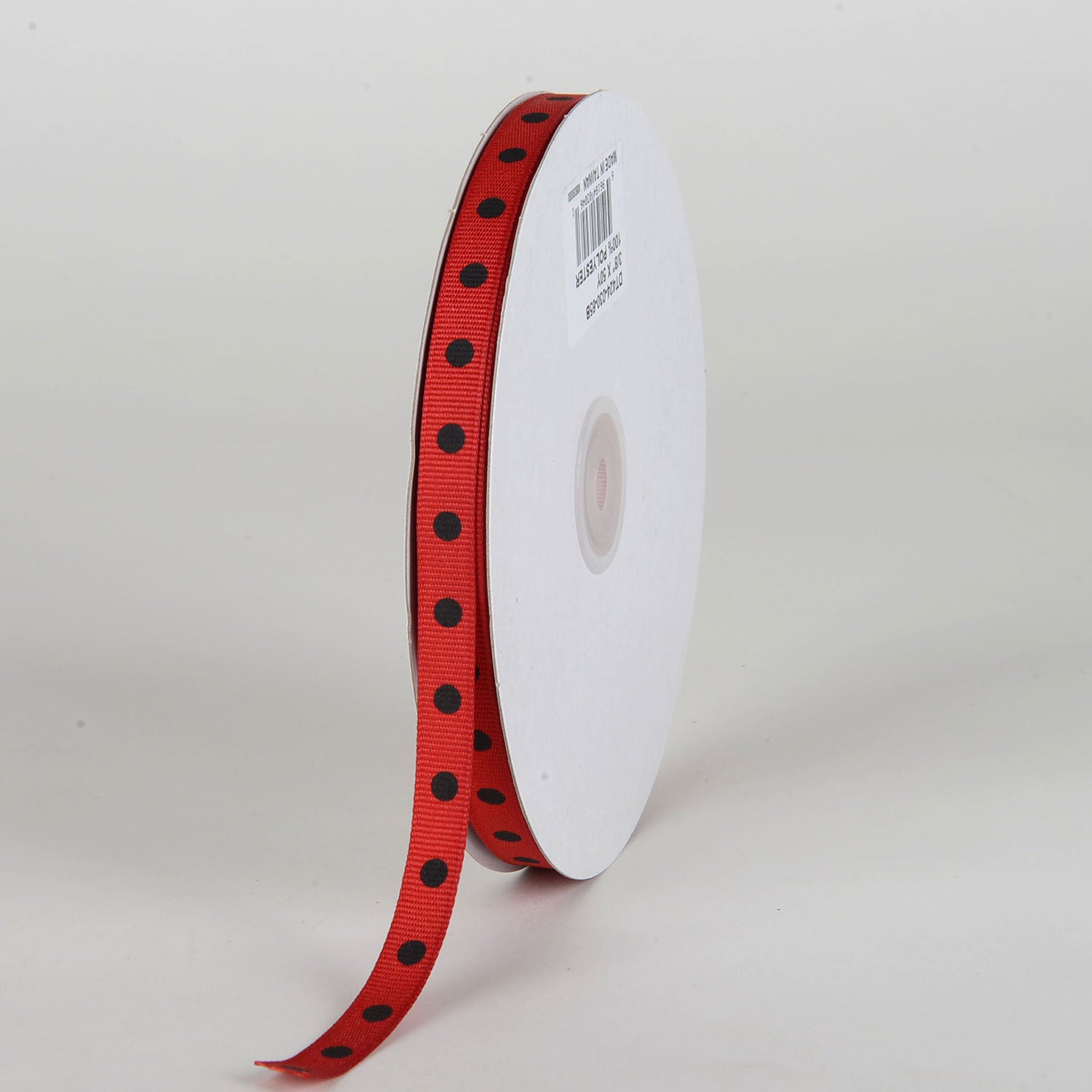 Grosgrain Ribbon Polka Dot Red with Black Dots ( W: 3/8 inch | L: 50 Yards )