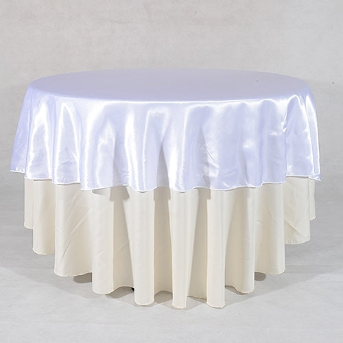 White 70 Inch Round Satin Tablecloths
