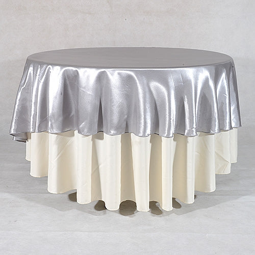 Silver - 90 Inch Satin Round Tablecloths