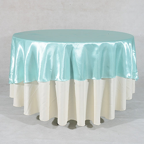 Aqua Blue 90 Inch Round Satin Tablecloths