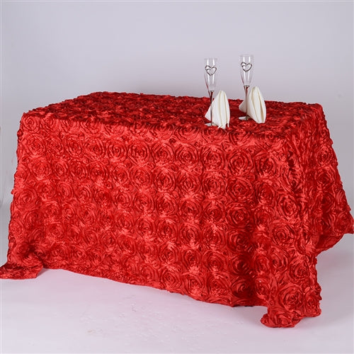 Red 90 Inch x 132 Inch Rosette Tablecloths