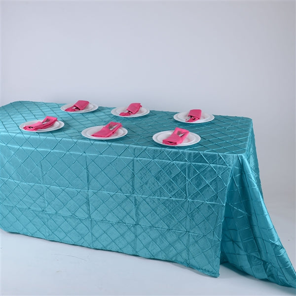 Turquoise - 90 inch x 132 inch Pintuck Satin Tablecloth