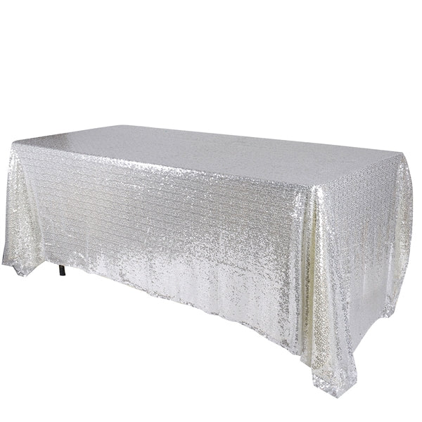 Silver 90x132 inch Rectangular Duchess Sequin Tablecloth
