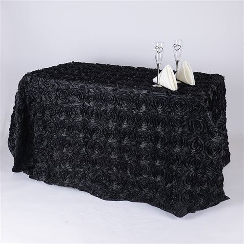 Black 90 Inch x 156  Inch Rectangle Rosette Tablecloths