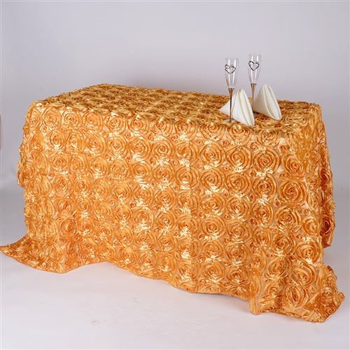 Gold 90 Inch x 156  Inch Rectangle Rosette Tablecloths