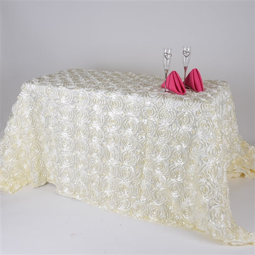 Ivory 90 Inch x 156  Inch Rectangle Rosette Tablecloths