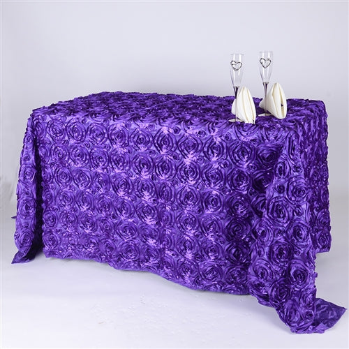 Purple 90 Inch x 156  Inch Rectangle Rosette Tablecloths