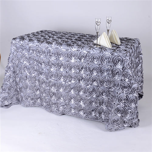 Silver 90 Inch x 156  Inch Rectangle Rosette Tablecloths