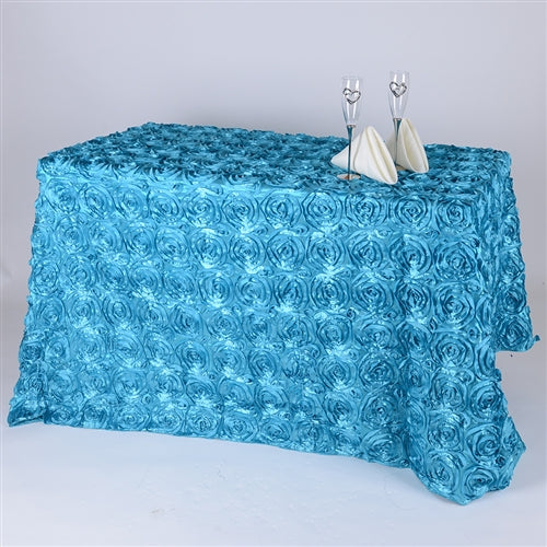 Turquoise 90 Inch x 156  Inch Rectangle Rosette Tablecloths