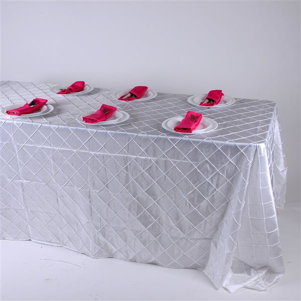 White - 90 inch x 156 inch - Pintuck Satin Tablecloth