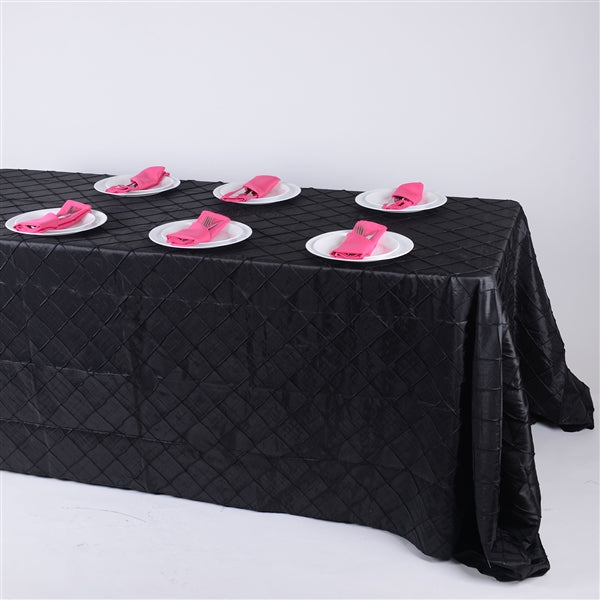 Black - 90 inch x 156 inch - Pintuck Satin Tablecloth