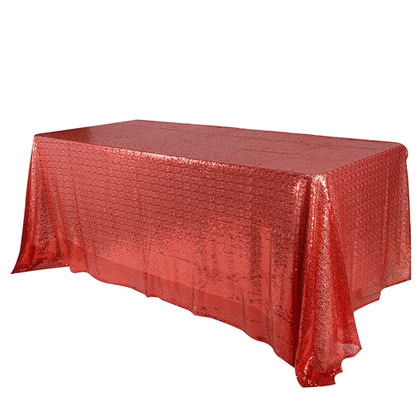 Red 90x156 inch Rectangular Duchess Sequin Tablecloth